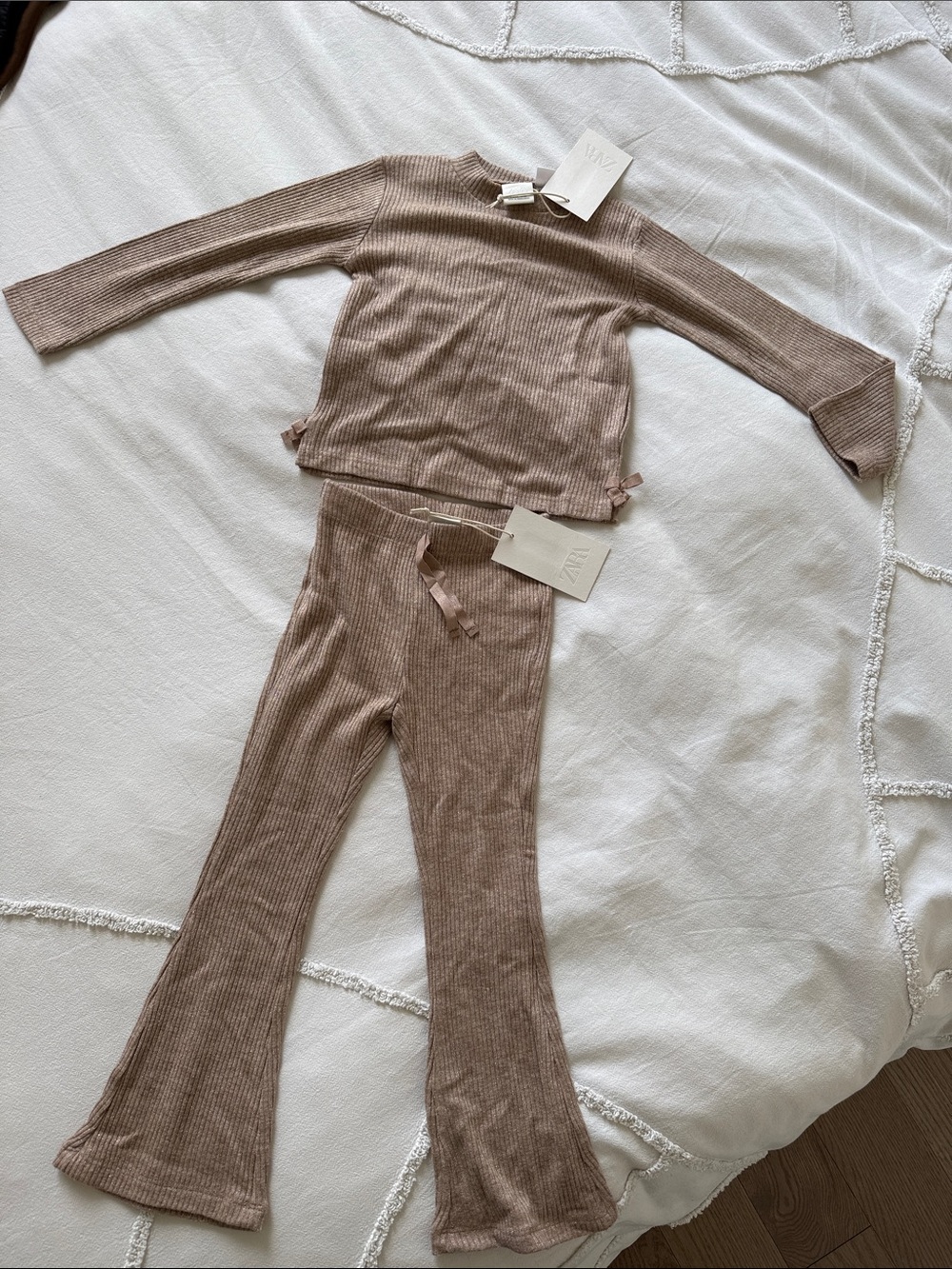 Zara Kids Ribbed Two-Piece Set in Light Brown
